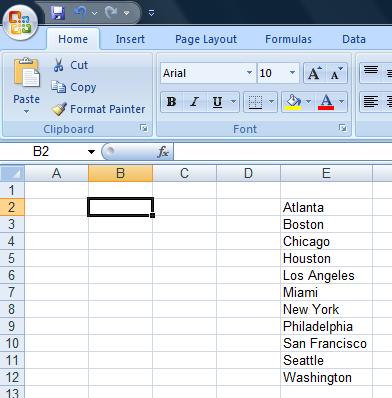 Selecting the cell for the list to appear in