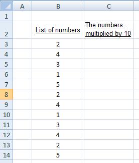 An example for the usage of Excel fill handle