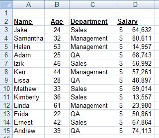 A table for using the sumif function